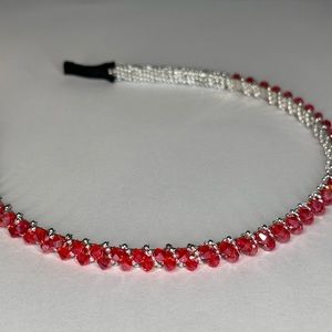 Vibrant Red and Silver Beaded Head Band